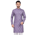 Ikat Printed Mandarin Collar Relaxed Fit Lavender Straight Kurta