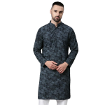 Men Navy Blue Ethnic Motifs Cotton Printed Kurta
